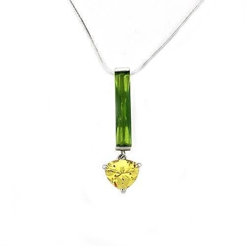 Sterling Silver Green Peridot Yellow Citrine CZ Bar Necklace
