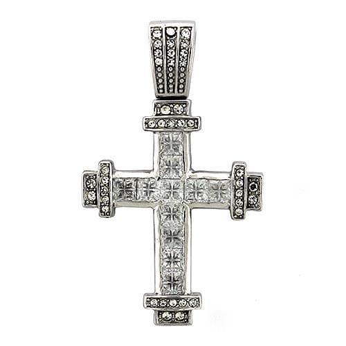 Sterling Silver CZ Princess Channel Cross Pendant