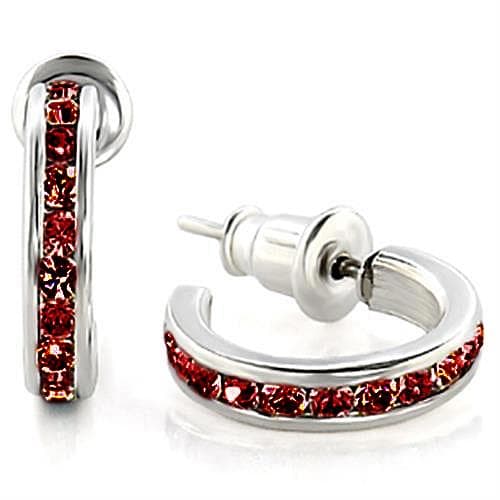 Sterling Silver Red CZ Channel Half Hoop Earrings