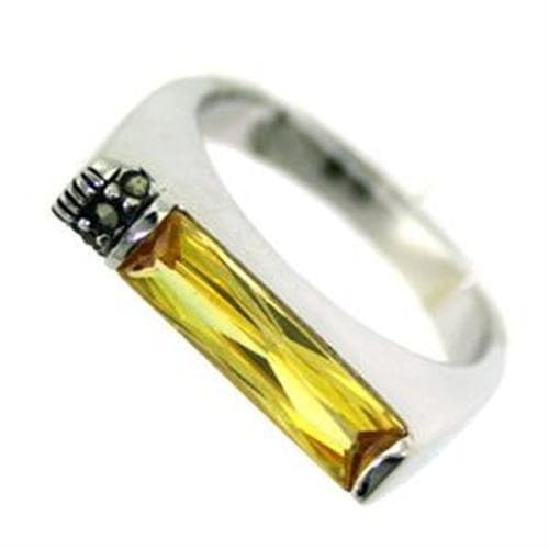 Sterling Silver Yellow Citrine CZ Baguette Marcasite Flat Ring