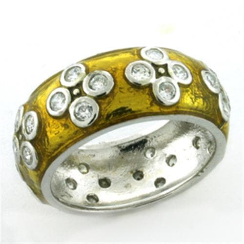 Sterling Silver Gold Enamel CZ Flower Scattered Wide Band Ring