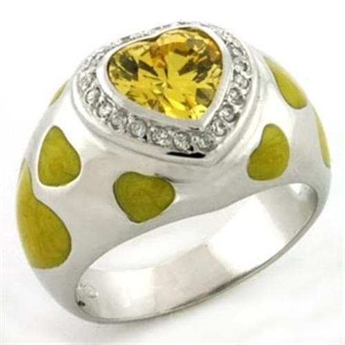 Sterling Silver Yellow Citrine CZ Heart Enamel Polka Dot Ring