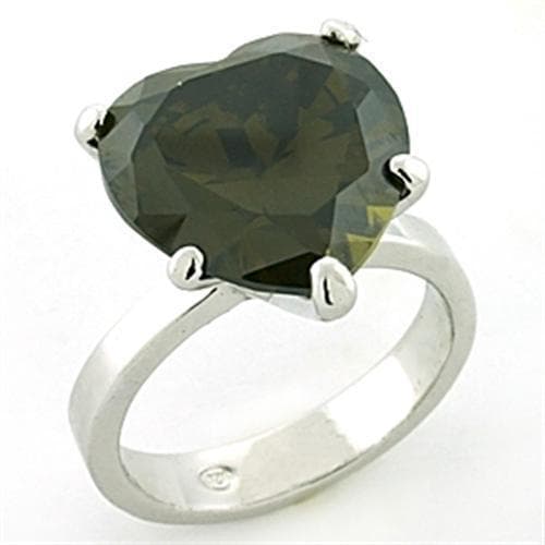 Sterling Silver Smoky Quartz CZ Heart Oversized Solitaire Ring