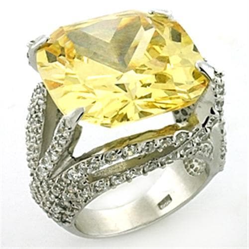 Sterling Silver Yellow CZ Cushion Split Shank Pave Ring
