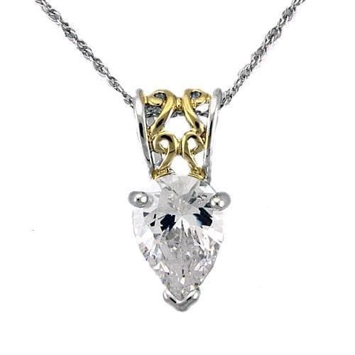 Sterling Silver Gold Silver Two Tone CZ Pear Drop Necklace