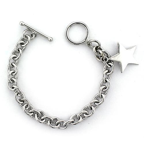 Sterling Silver Toggle Star Charm Chain Link Bracelet