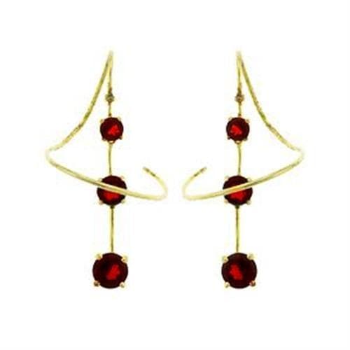 Sterling Silver Gold Red Garnet CZ Triangle Geometric Earrings