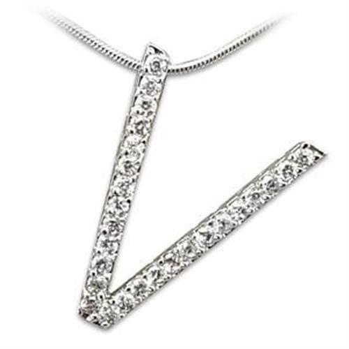 Sterling Silver CZ Letter V Pave Pendant Necklace
