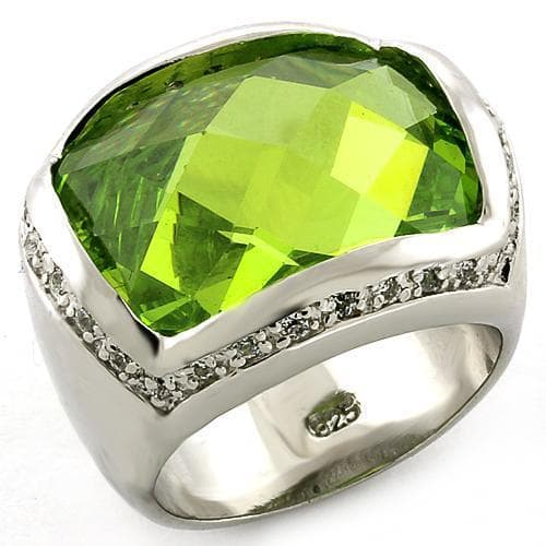 Sterling Silver Green Peridot CZ Cushion Pave Wide Band Ring