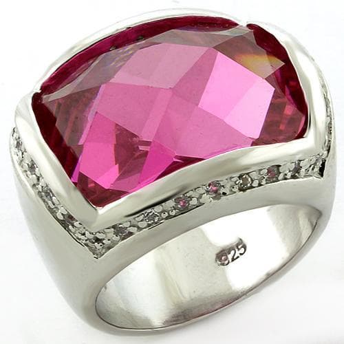 Sterling Silver Pink Fuchsia CZ Cushion Pave Wide Band Ring