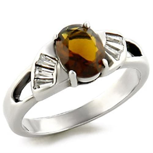 Sterling Silver Smoky Topaz CZ Oval Baguette Solitaire Ring