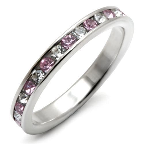 Sterling Silver Pink White Crystal Channel Eternity Band Ring