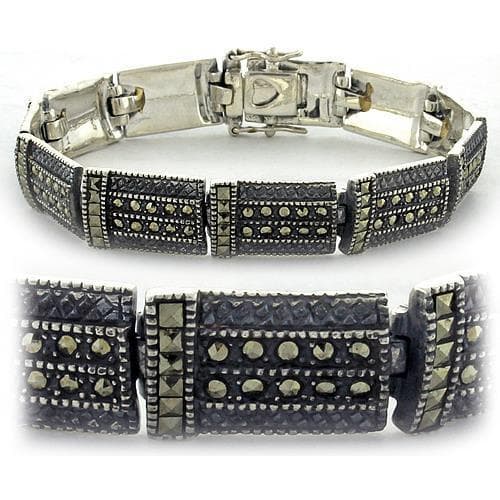 Sterling Silver Marcasite Rectangle Link Bracelet