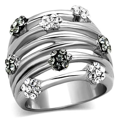 Stainless Steel Silver CZ Multi Wire Stacking Wide Band Ring