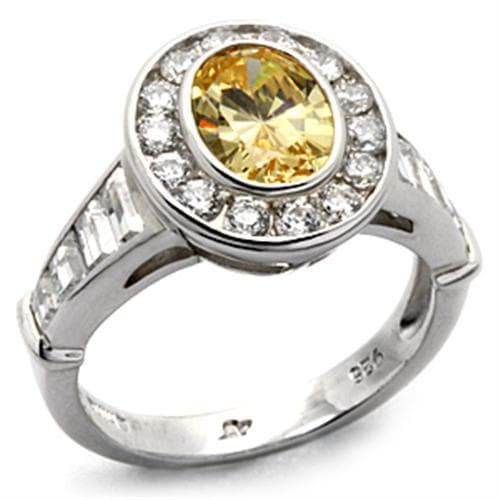 Sterling Silver Yellow Citrine CZ Round Bezel Halo Ring