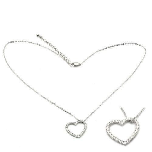 Sterling Silver CZ Open Heart Double Pendant Necklace