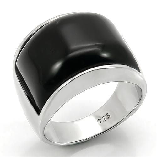 Sterling Silver Black Onyx Enamel Wide Dome Band Ring