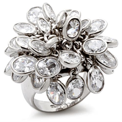 Sterling Silver CZ Oval Marquise Flower Cluster Cocktail Ring