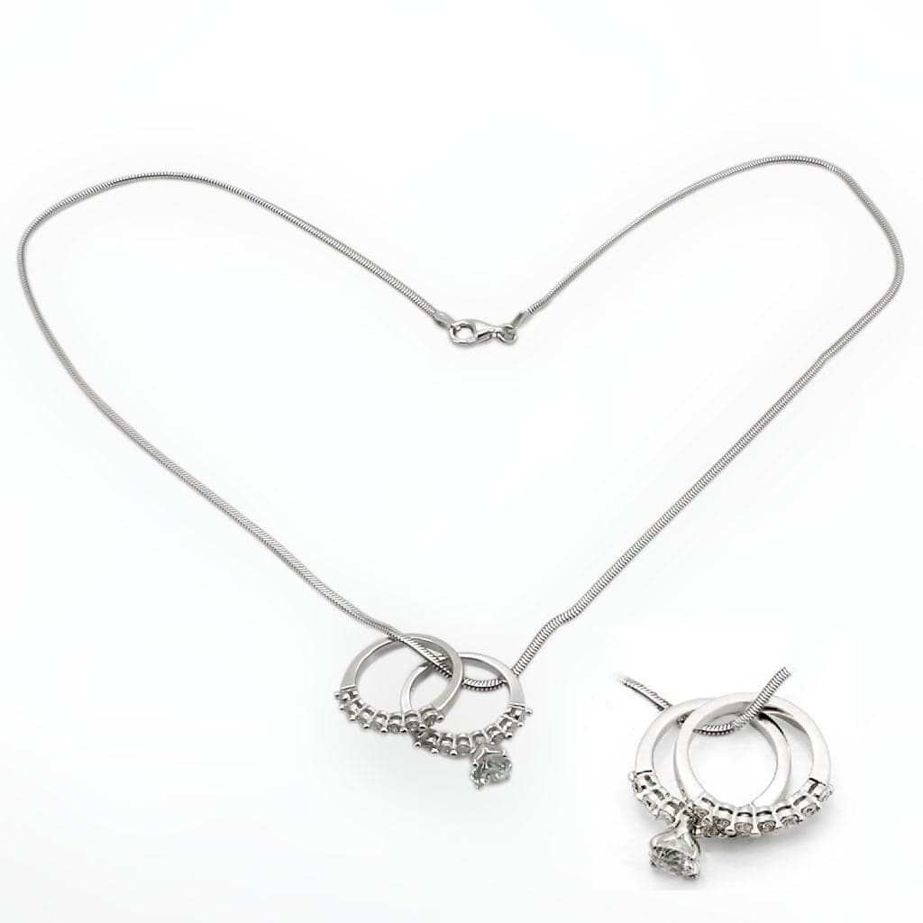 Sterling Silver CZ Double Circle Toggle Pendant Necklace