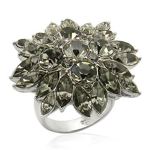 Sterling Silver Smoky Gray CZ Marquise Sunburst Flower Ring