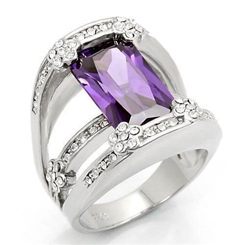 Sterling Silver Amethyst CZ Emerald Cut Multi Row Cocktail Ring