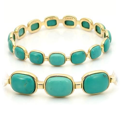 Sterling Silver Gold Turquoise Cabochon Cushion Link Bracelet