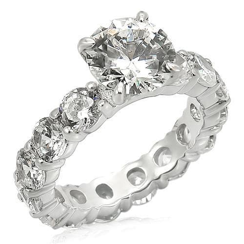 Sterling Silver CZ Round Solitaire Eternity Band Ring