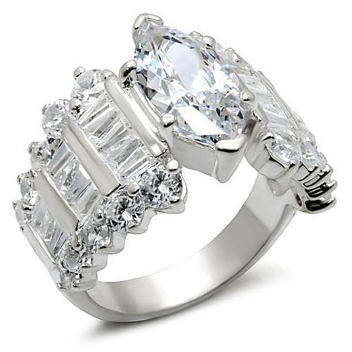 Sterling Silver CZ Oval Baguette Wide Band Cocktail Ring