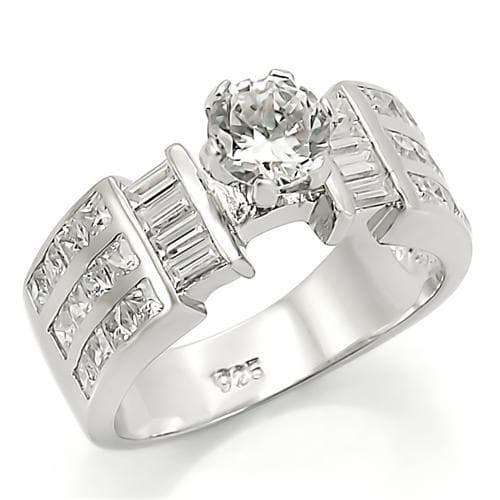 Sterling Silver CZ Round Baguette Solitaire Wide Band Ring