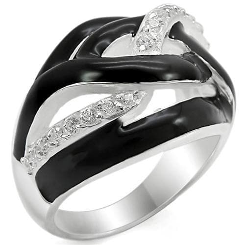 Sterling Silver Black Enamel CZ Braided Crossover Ring