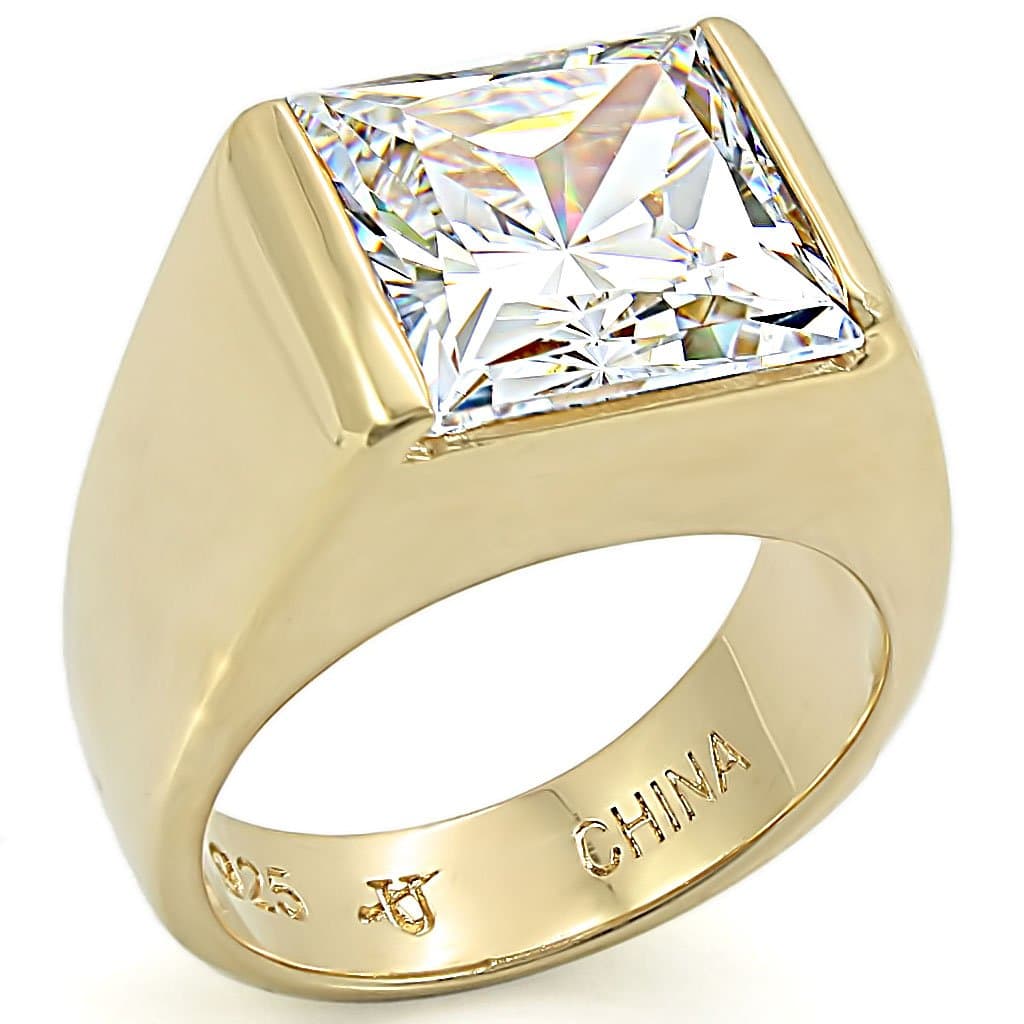 Sterling Silver Gold CZ Princess Square Bezel Signet Ring