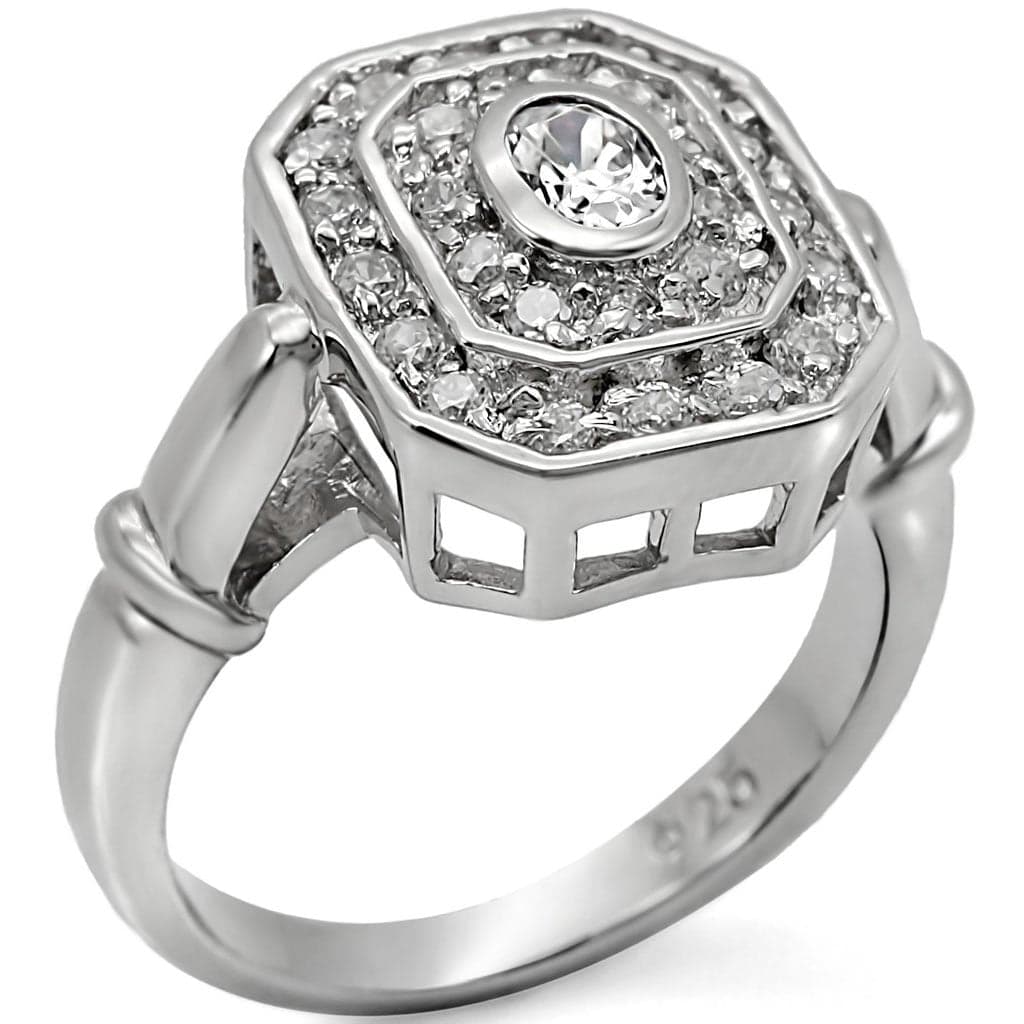 Sterling Silver CZ Round Octagon Halo Cocktail Ring