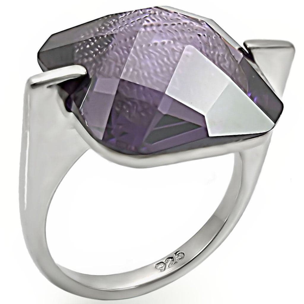 Sterling Silver Amethyst CZ Geometric Angular Cocktail Ring