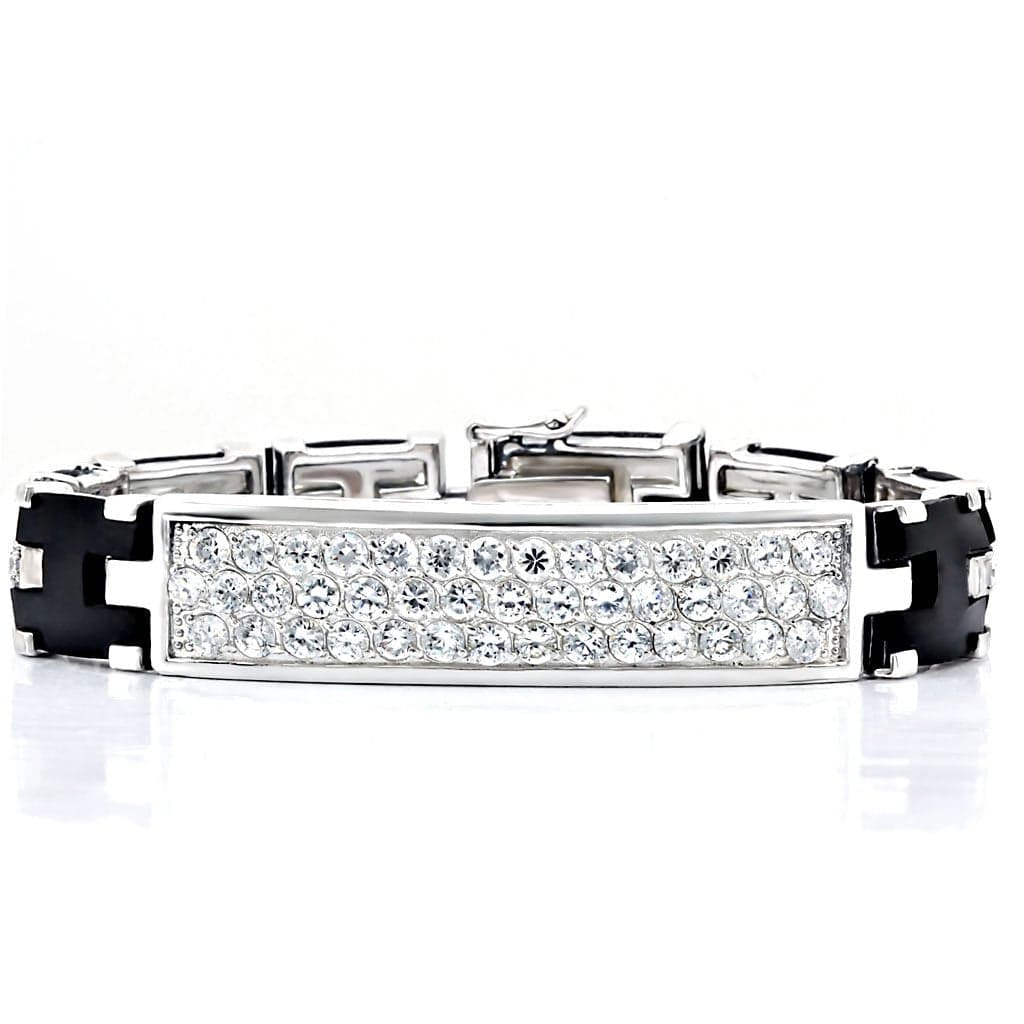 Sterling Silver Black Enamel CZ Channel Link Bracelet