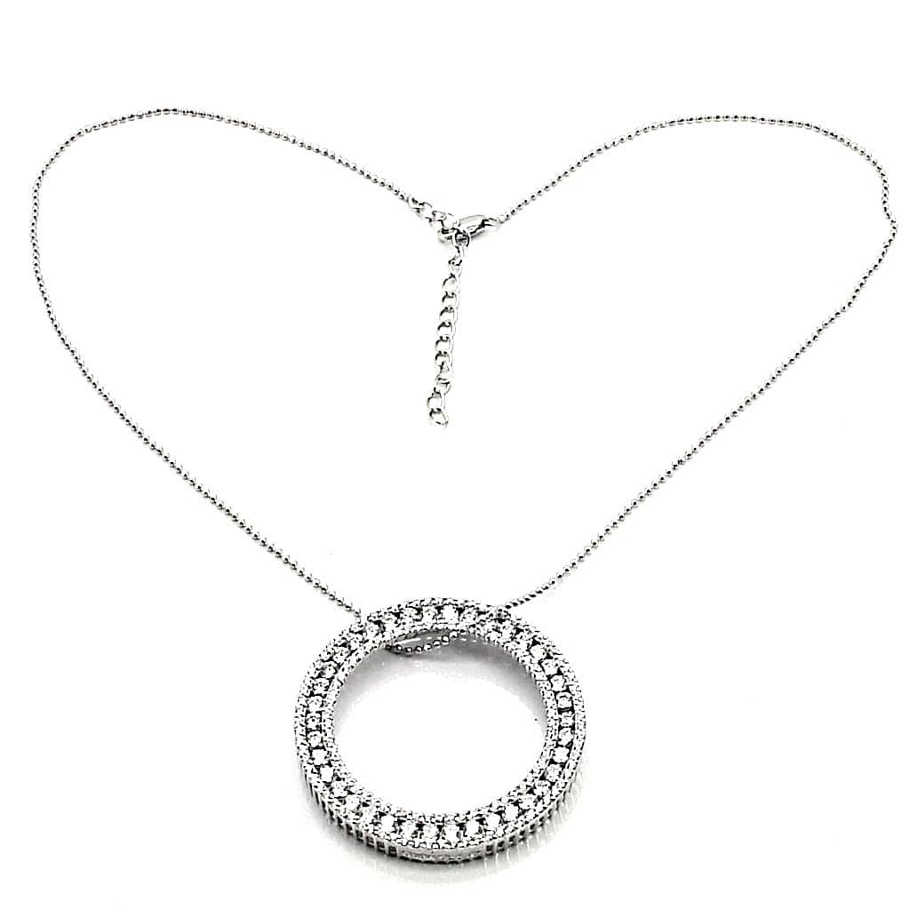 Sterling Silver CZ Open Circle Pave Pendant Necklace