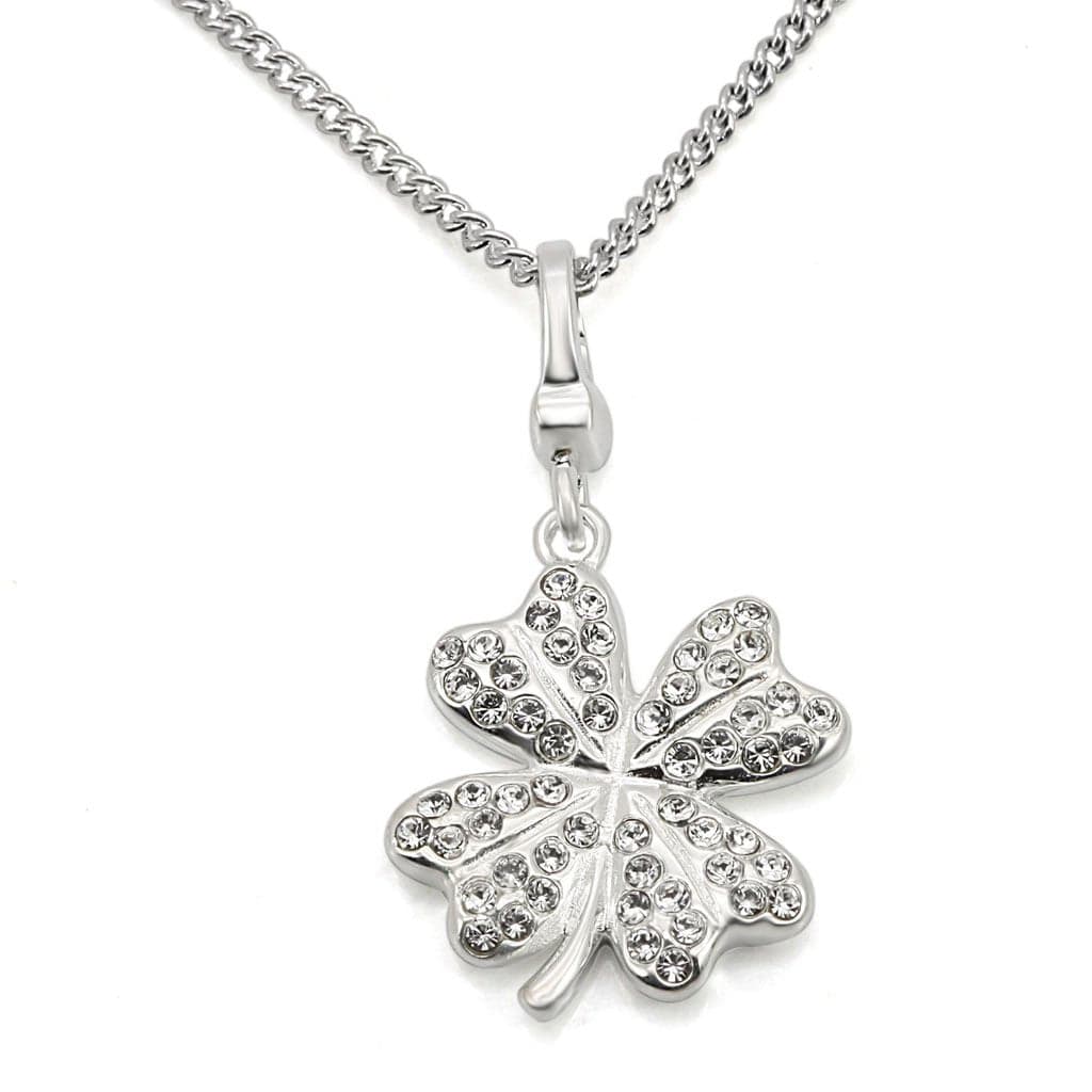 Sterling Silver CZ Four Leaf Clover Pave Pendant Necklace