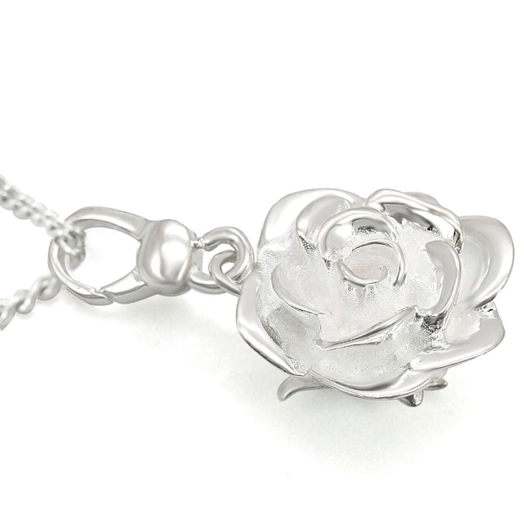 Sterling Silver Polished Rose Flower Pendant Necklace