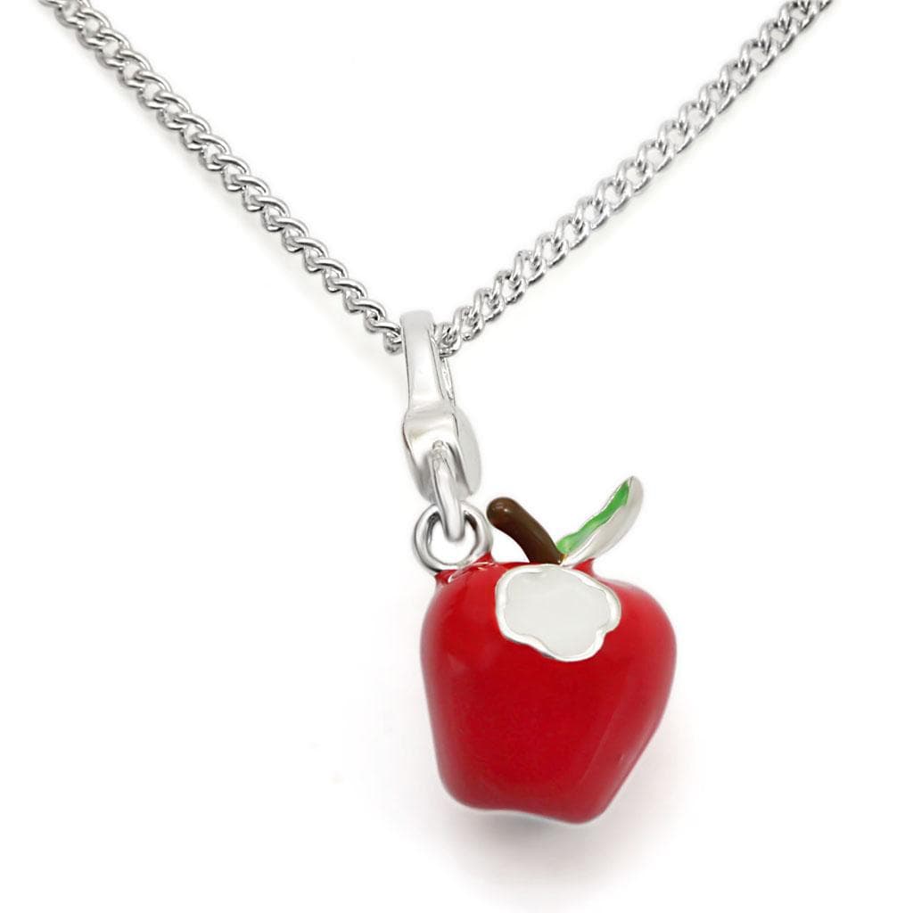 Sterling Silver Red Enamel Apple Charm Pendant Necklace