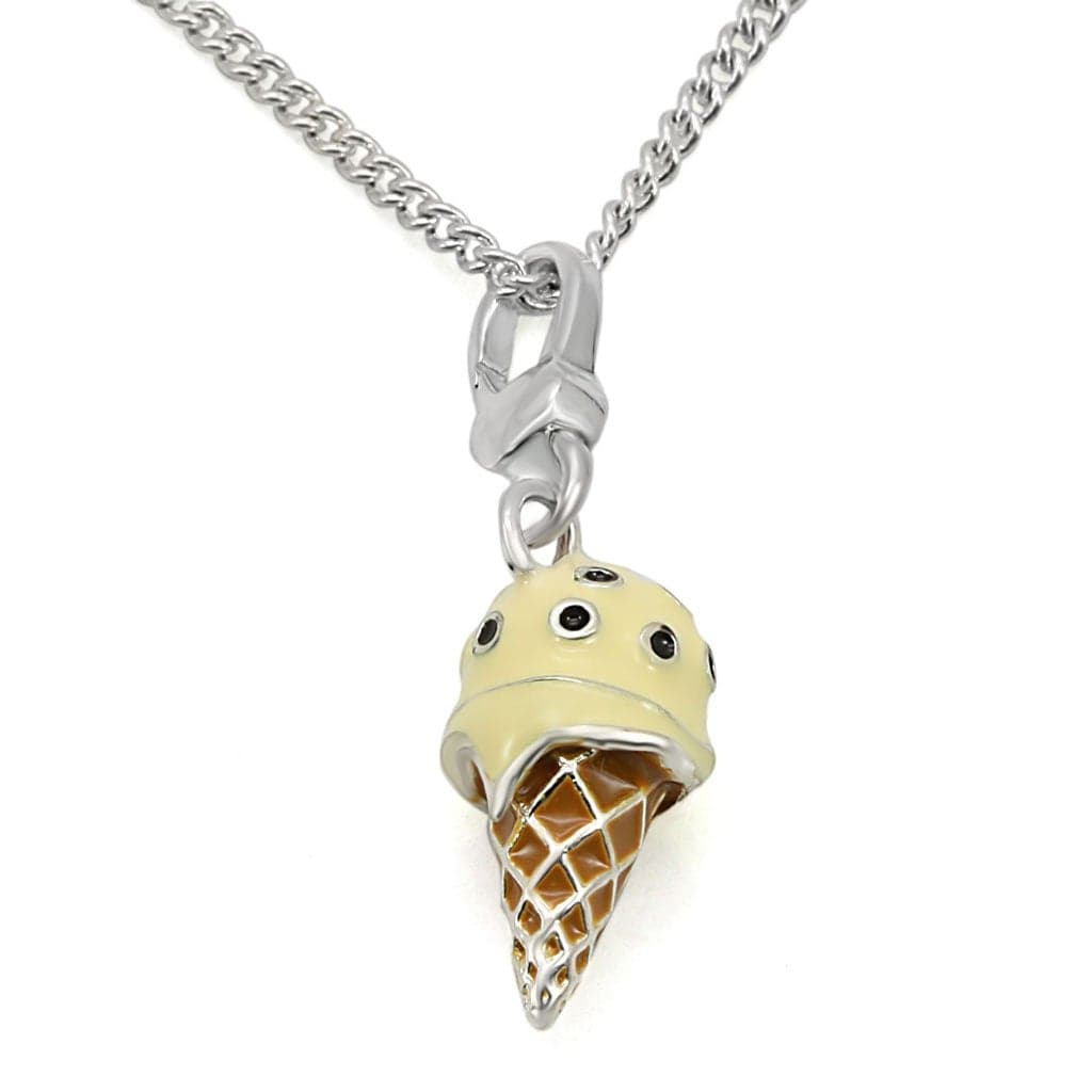 Sterling Silver Enamel Ice Cream Cone Charm Pendant