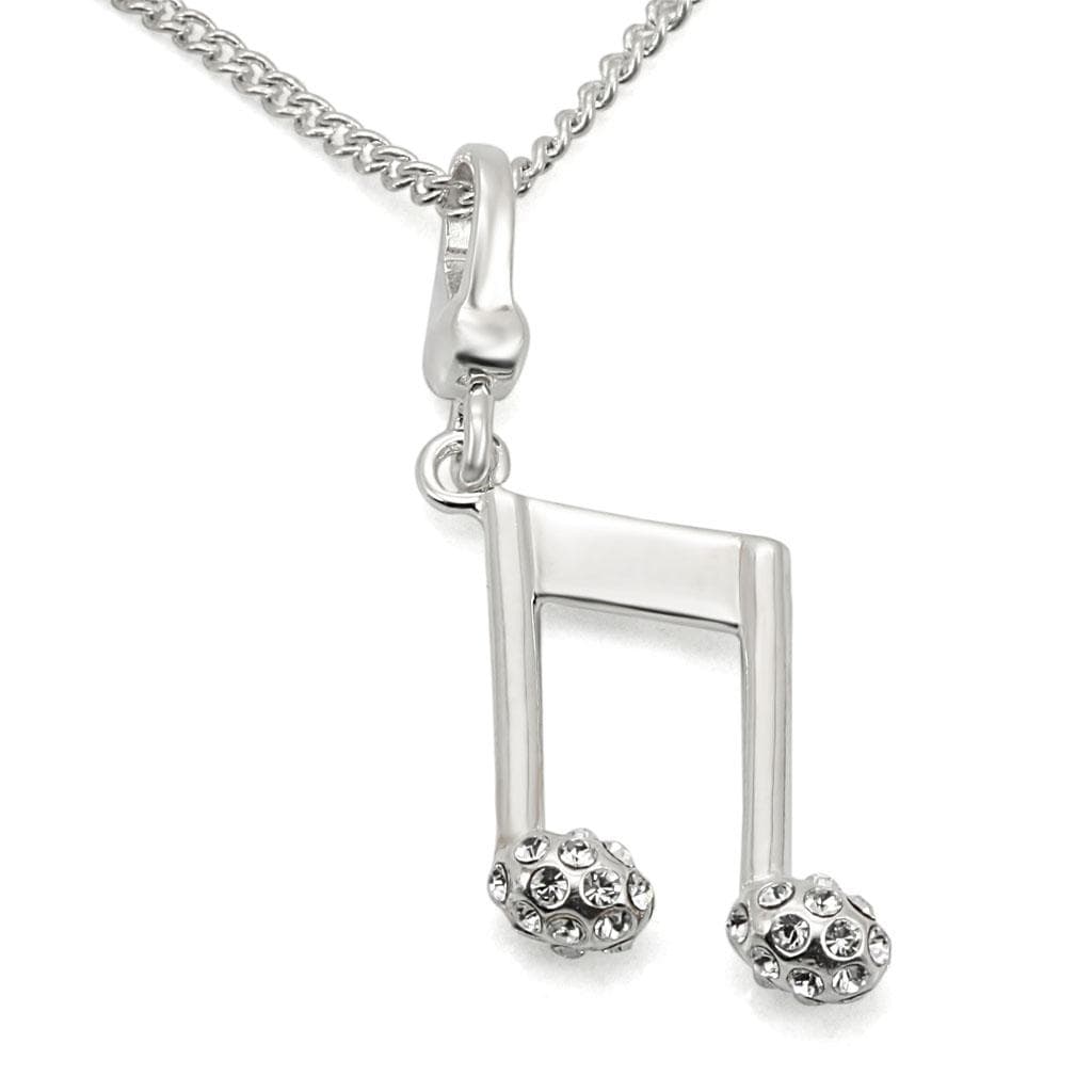Sterling Silver CZ Music Note Charm Pendant Necklace