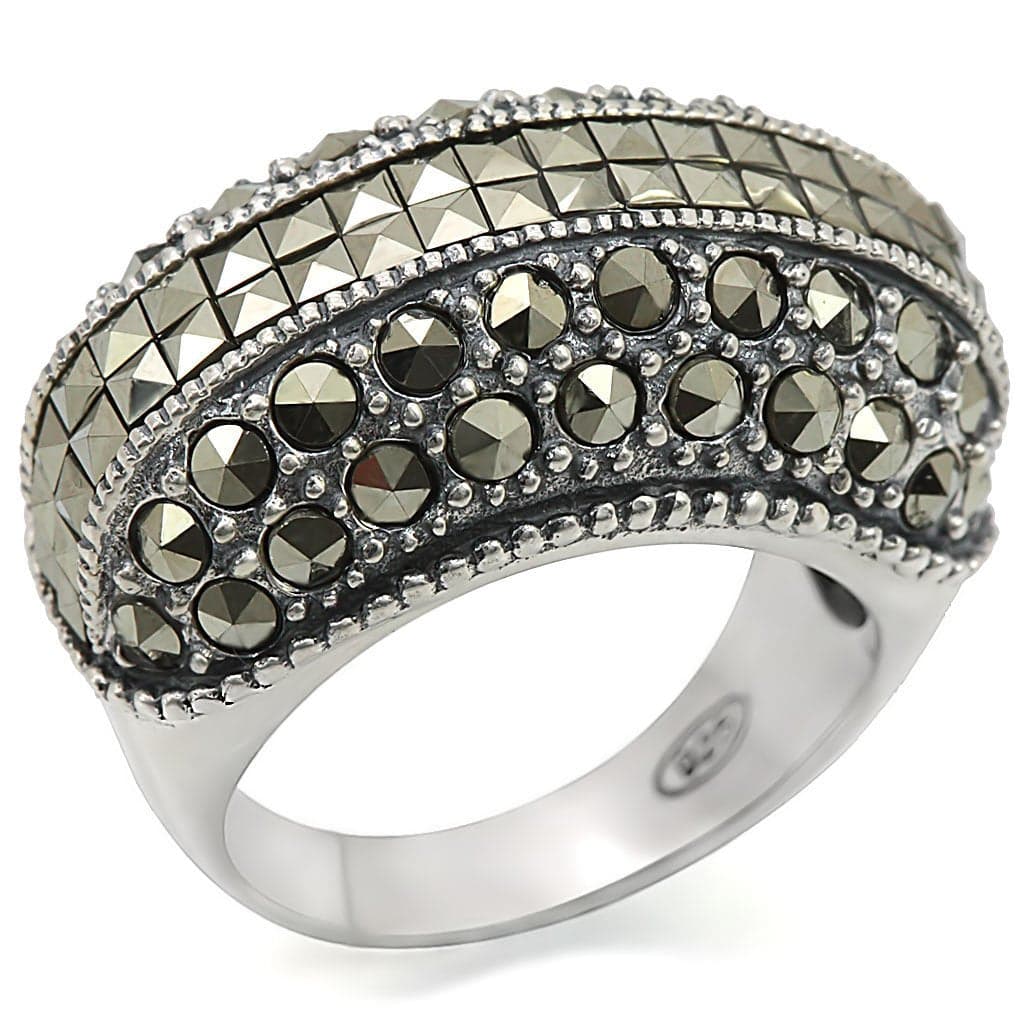 Sterling Silver Marcasite Faceted Pave Wide Band Ring
