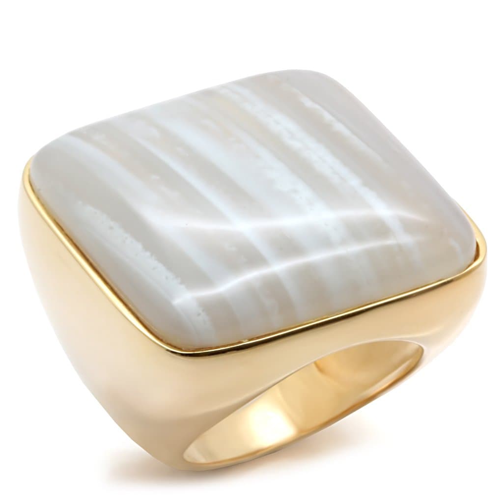 Sterling Silver Gold Mother of Pearl Cushion Cabochon Signet Ring