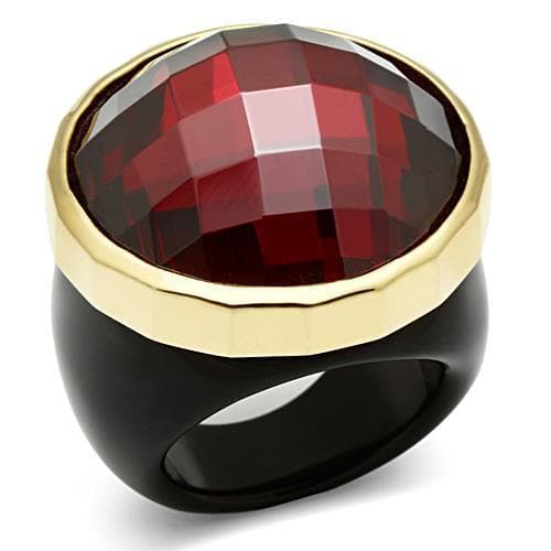 Sterling Silver Gold Black Onyx Red Garnet CZ Cushion Dome Ring