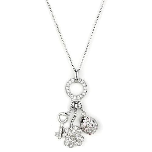 Sterling Silver CZ Charm Cluster Key Flower Pendant Necklace