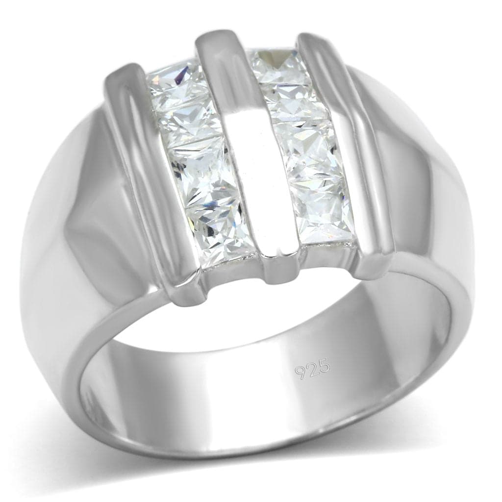 Sterling Silver CZ Baguette Channel Window Wide Band Ring