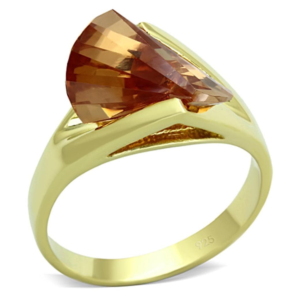 Sterling Silver Gold Champagne CZ Fancy Cut Wedge Solitaire Ring