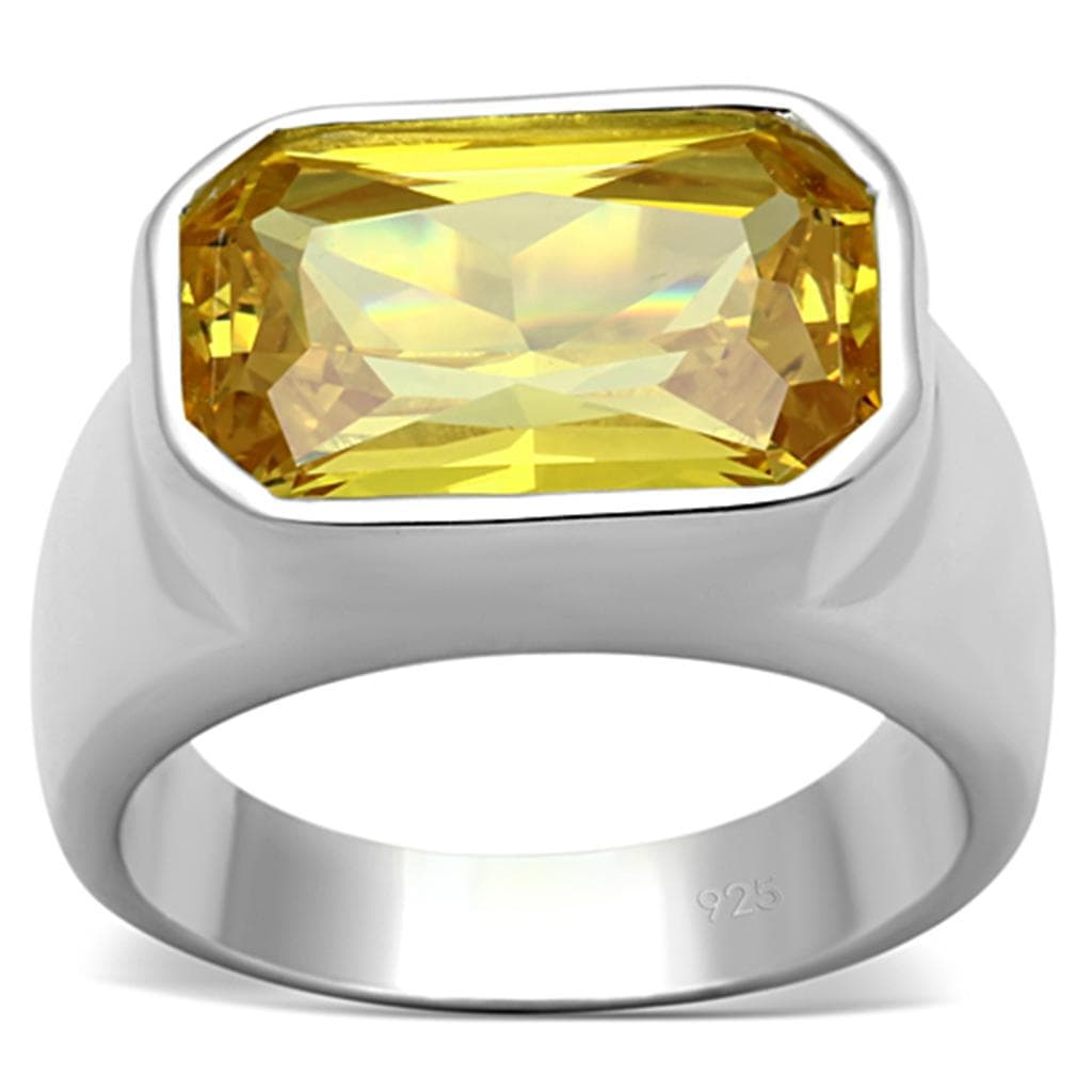 Sterling Silver Yellow Citrine Emerald Cut Bezel Signet Ring