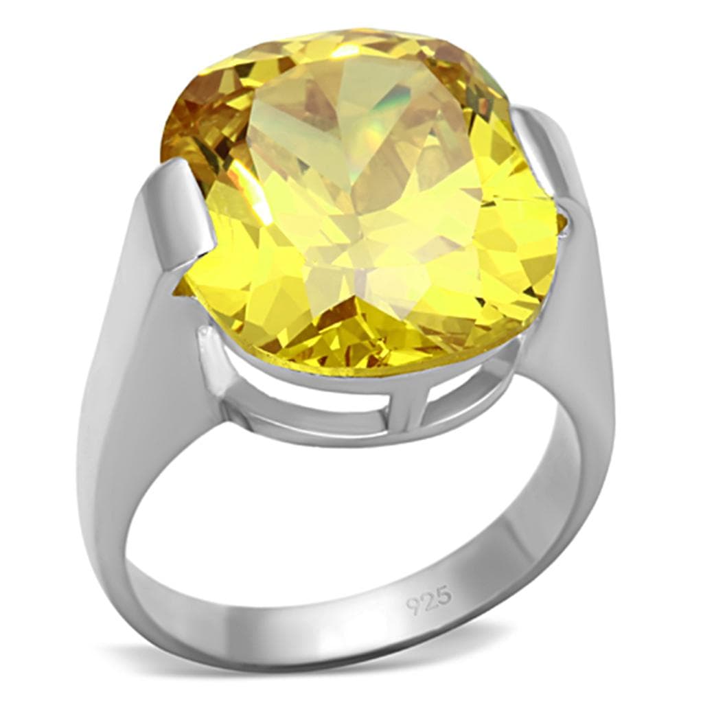 Sterling Silver Yellow Citrine Round Oversized Prong Ring