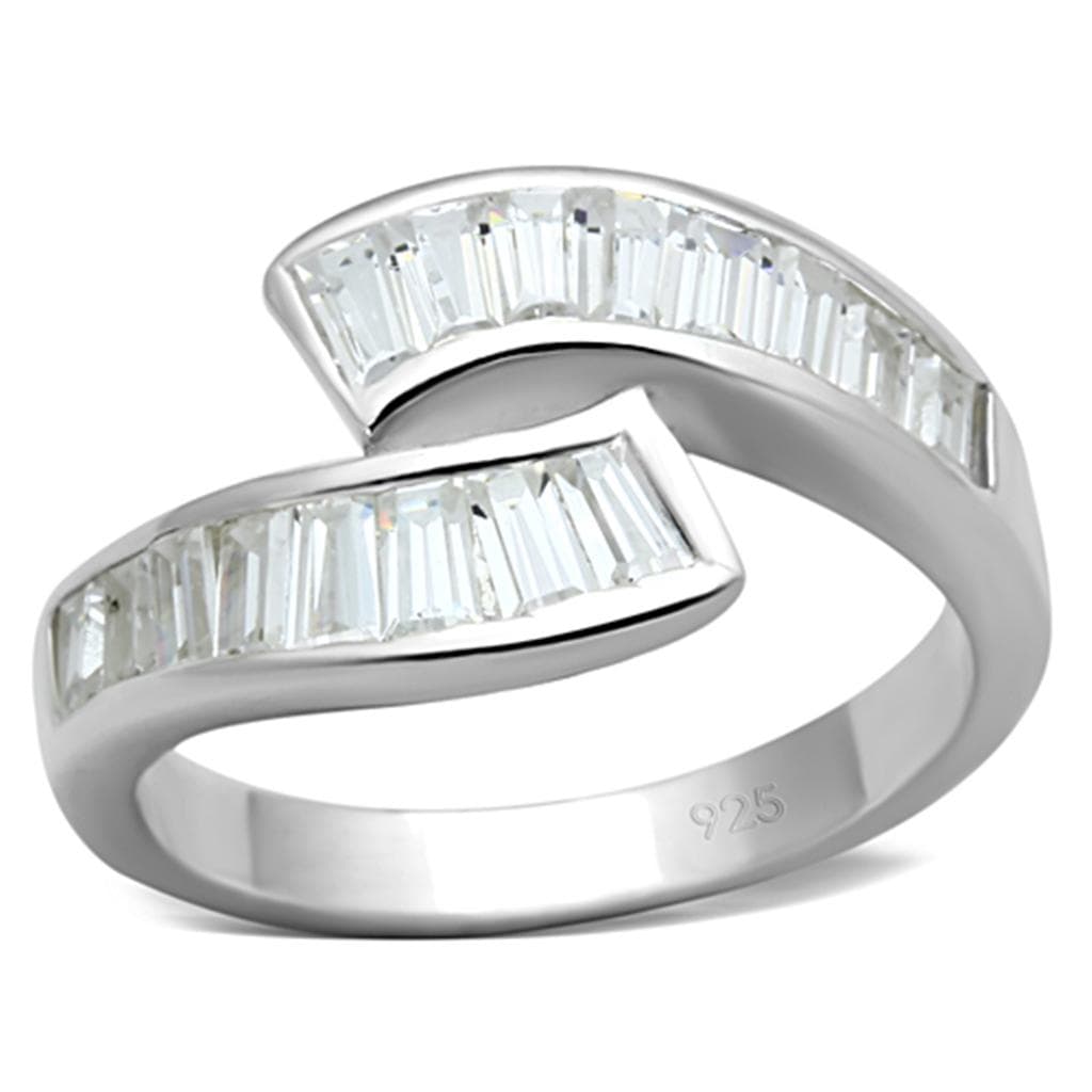 Sterling Silver CZ Baguette Channel Bypass Band Ring
