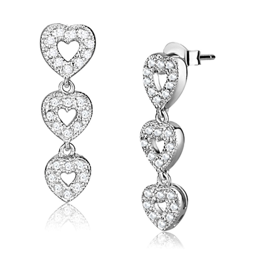 Sterling Silver CZ Heart Triple Drop Earrings